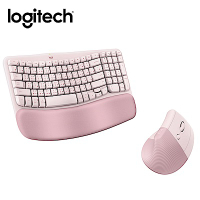 (超值組合) Logitech 羅技 Wave Keys人體工學鍵盤+Lift 人體工學垂直滑鼠(玫瑰粉)