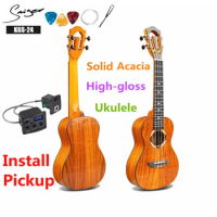 Ukulele 24 Inches Solid Acacia Mini Electric Concert Acoustic Guitar 4 Strings Ukelele Guitarra Pickup High-gloss Wood Color