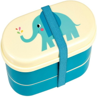 英國 Rex London 圓形三層午餐盒/便當盒/野餐盒(附2入餐具)_藍色大象_RL27563