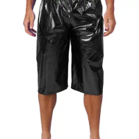 Mens Metallic Shiny Shorts Fashion Loose Short Pants Music Festival Rave Outfit Disco Theme Stage Performance Party Clubwear