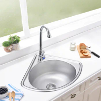 Stainless Steel Kitchen Corner Sink Single Wall-mounted Triangle Wash Basin Thick Corner Small Sink with Strainer Pipe