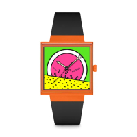 【SWATCH】Gent 原創系列手錶 Keith Haring 聯名 BREAK TIME 方形錶 女錶 手錶 瑞士錶 錶(33mm)