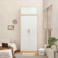 Dekoruma LECCO Lemari Pakaian Besi 2 Pintu dan Upper/ Lemari Baju Putih / Lemari Pakaian Besar Besi