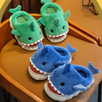 Children's Cotton Slippers Boys and Girls Cute Cartoon Shark Slippers Autumn and Winter Home Indoor Baby Thick Bottom Slippers
