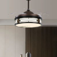 New Chinese Restaurant Ceiling Fan Lights Remote Control Bedroom Fan Golden Sandalwood Retro Solid Wood Fan-Style Ceiling Lamp