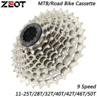 ZEOT 9 Speed Bicycle Cassette Sprocket 11-25T/28T/32T/40T/42T/46T/50T for MTB Road Bike Freewheel Compatible SHIMANO SRAM