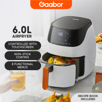 Gaabor Air Fryer, 6L nonstick, touch screen with 8 functional menus and temperature control