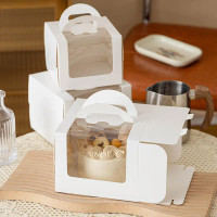 Energy-Saving (10pcs) White Window Cake Box with handle 4/5/5+/6/6+ inch Kotak Kek L shape window ca