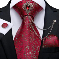 Fashion Green Dot Red 8cm Men's Silk Tie Business Wedding Party Necktie Handkerchief Brooch Cufflinks Set Men's Gift Tie DiBanGu