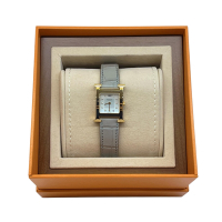 HERMES 經典Heure H 12點真鑽配灰色啞光鱷魚皮革腕錶 (21*21mm)