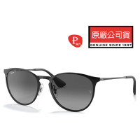 【RayBan 雷朋】亞洲版 時尚圓框偏光太陽眼鏡 RB3539 002/T3 54mm 黑框抗UV漸層灰偏光鏡片 公司貨
