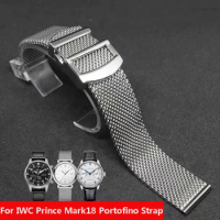 20mm 22mm Solid Stainless Steel Woven Mesh Watchband Fit for IWC Le Petit Prince Mark18 Portofino TOP GUN Watch Strap