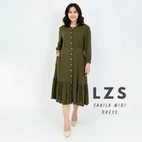 Sakira Midi Dress LEZAHRASIGNATURE Tunik Basic Polos Fit XL Katun Lembut OFFICE WEAR L OLIVE