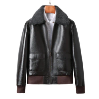 100% Sheepskin Soft Men Leather Jacket Quilted Flight Jacket Men Skin Coat Collar Removable Early Winter