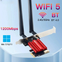 WiFi 5 PCI-E อะแดปเตอร์ไร้สาย AC1200 การ์ดเครือข่ายแบบ Dual Band 2.4G / 5GHz 802.11AC สำหรับ Bluetoo