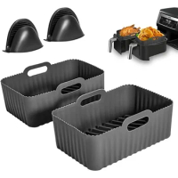 Black Silicone Air Fryers Oven Baking Tray Rectangular Replacement Kitchen Grill Pan Airfryer Kitchen Fried Chicken Basket Mat