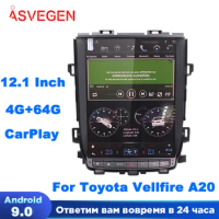 12.1" Tesla Android 9.0 For Toyota Vellfire Alphard ANH20 Elfa A20 Wireless CarPlay Multimedia DVD Player Auto Radio Stereo