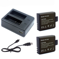 USB Dual Charger+2Pcs 1050mAh Rechargable Li-ion Camera Battery For EKEN H9 H9R H3R H8PRO H8R H8 pro Sports Action Camera AKASO