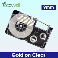 Ecowell 1Pcs XR-9XG Gold on Clear 9mm label for Casio XR 9XG XR9XG label tape for Casio KL-60-L KL-60SR KL-170 Label Maker