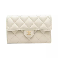 Chanel [12.12 Dealcember] Medium Classic Caviar Flap Tri-Fold Wallet Grey White Lghw