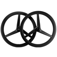 NEW! Tubeless 3 Spokes Carbon Wheels 700C Tri Spokes Fixed Gear/Road Hub For Track/Road Racing Bike