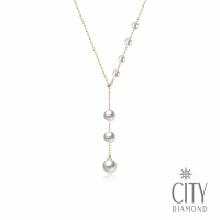 【City Diamond 引雅】『銀河』18K日本AKOYA珍珠7顆4.5-7MM黃K金自由伸縮Y字項鍊 墜鍊(東京Yuki系列)