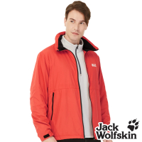 Jack wolfskin 飛狼 男 輕量 抗風防潑水連帽保暖外套 天鵝絨磨毛內裡(橘紅)
