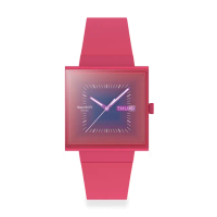 【SWATCH】Gent 原創系列手錶 SQUARELY BERRY 方形錶 橘 女錶 手錶 瑞士錶 錶(33mm)