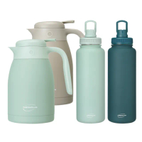 【THERMOcafe凱菲】超值2入_不鏽鋼彈蓋直飲真空保溫杯1200ml+真空保溫壺1500ml(TCSB-1200+TCTP-1500)