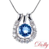 【DOLLY】1克拉 18K金無燒斯里蘭卡藍寶石鑽石項鍊(孔雀藍藍寶石)