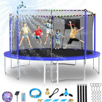 Trampoline for Kids and Adults,Large Outdoor Trampoline with Stakes,Light,Sprinkler,Backyard Trampoline Basketball Hoop and Net