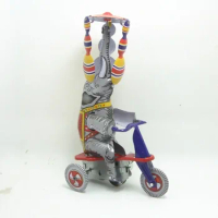[Funny] Adult Collection Retro Wind up toy Metal Tin circus acrobatics elephant on tricycle Mechanical Clockwork toy figure gift