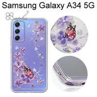 【apbs】防震雙料水晶彩鑽手機殼 [迷情蝶戀] Samsung Galaxy A34 5G (6.6吋)