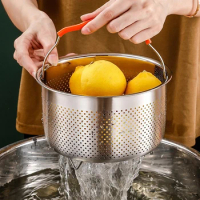 1pc Stainless Steel Kitchen Steam Basket Pressure Cooker Anti-scald Steamer Multi-Function Fruit Cleaning Basket Accessories