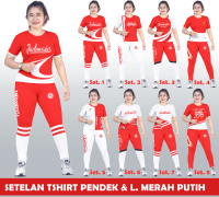 Setelan Baju Senam AB SPORTWEAR Tshirt Pendek& Legging Merah Putih