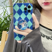 手機殼 ● 藍色菱格明星同款適用iphone12promax蘋果11手機殼x支架xr女8plus