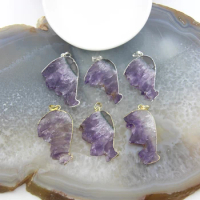 Natural Amethyst Quartz Slice Druzys Pendant,Healing Purple Crystal Slab Geode Drusy Necklace Charms Jewelry Gift for Women