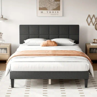 Full/Queen Size Bed Frame with Headboard, No Box Spring Needed, Linen Upholstered Platform Bed Frame with Wood Slats Support, No