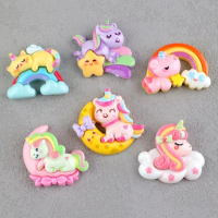 10Pcs Rainbow Unicorn Resin Charms Flatback Cabochon Kawaii Doll House Decoration DIY Scrapbooking Crafts Accessories for Slime