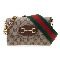 【GUCCI 古馳】724713 經典1955 Horsebit馬銜釦雙背帶手拿/斜背/腋下包(棕色)