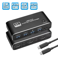 8K 60Hz KVM Switch HDMI 2 Port HDMI KVM Switch USB 3.0 PC Computer KVM Switch Keyboard Mouse Switcher Box for Laptop PS4 Xbox