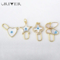 Luxury Brass Pendants Blue Devil's Eye Jewelry Heart A Star Shape Zircon Accessories DIY Bracelet Necklace Earrings Accessories