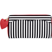 LULU GUINNESS Stripe 展示品 黑白紅心綴飾條紋拉鍊長夾(內夾層邊皮革破裂)