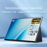 16 Inch 4K 144Hz Portable Monitor 100%DCI-P3 16:10 HDR 1MS FreeSync IPS Screen Game Display For PC XBox PS4/5 Switch