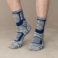【oillio 歐洲貴族】加厚氣墊保暖襪 厚棉健行襪 雪襪 中筒襪 氣墊襪(藍色 單雙組 襪子 男女襪)