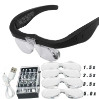 Kacamata Pembesar Reparasi Ponsel Handphone Jam 5x Magnifier 2 LED