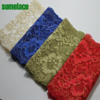 (2yds/lot)Red~Green~Complexion~Blue Gold Thread Calico Hair Decoration Elastic Stretch Lace Trim wedding dress skirt lace trim