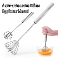 Semi Automatic Mixer Whisk Egg Beater Stainless Steel Manual Hand Mixer Self-Turning Cream Utensils Kitchen Mixer Egg Tools