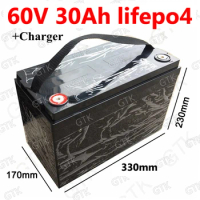 GTK waterproof 60v 30ah lifepo4 battery with BMS no li ion 40ah 50ah for 2000w 1500w bicycle bike scooter Tricycle +5A charger