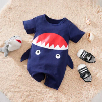 Summer newborn jumpsuit cute shark pure cotton comfortable and breathable Korean style for baby boys and girls